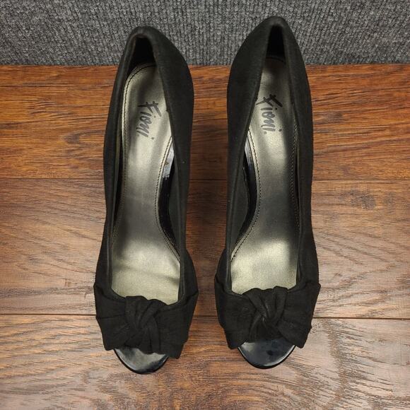 Fioni Peep Toe Pumps Womens 8 Black Suede Stiletto High Heel Dress Shoes - Picture 4 of 13